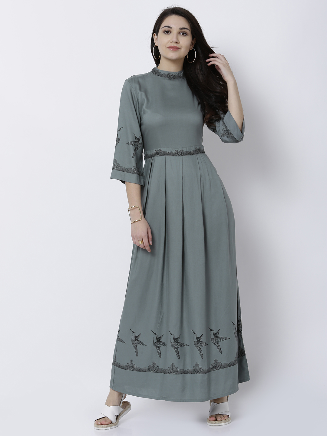 Tokyo Talkies Women Olive Green Solid Maxi Dress Price in India