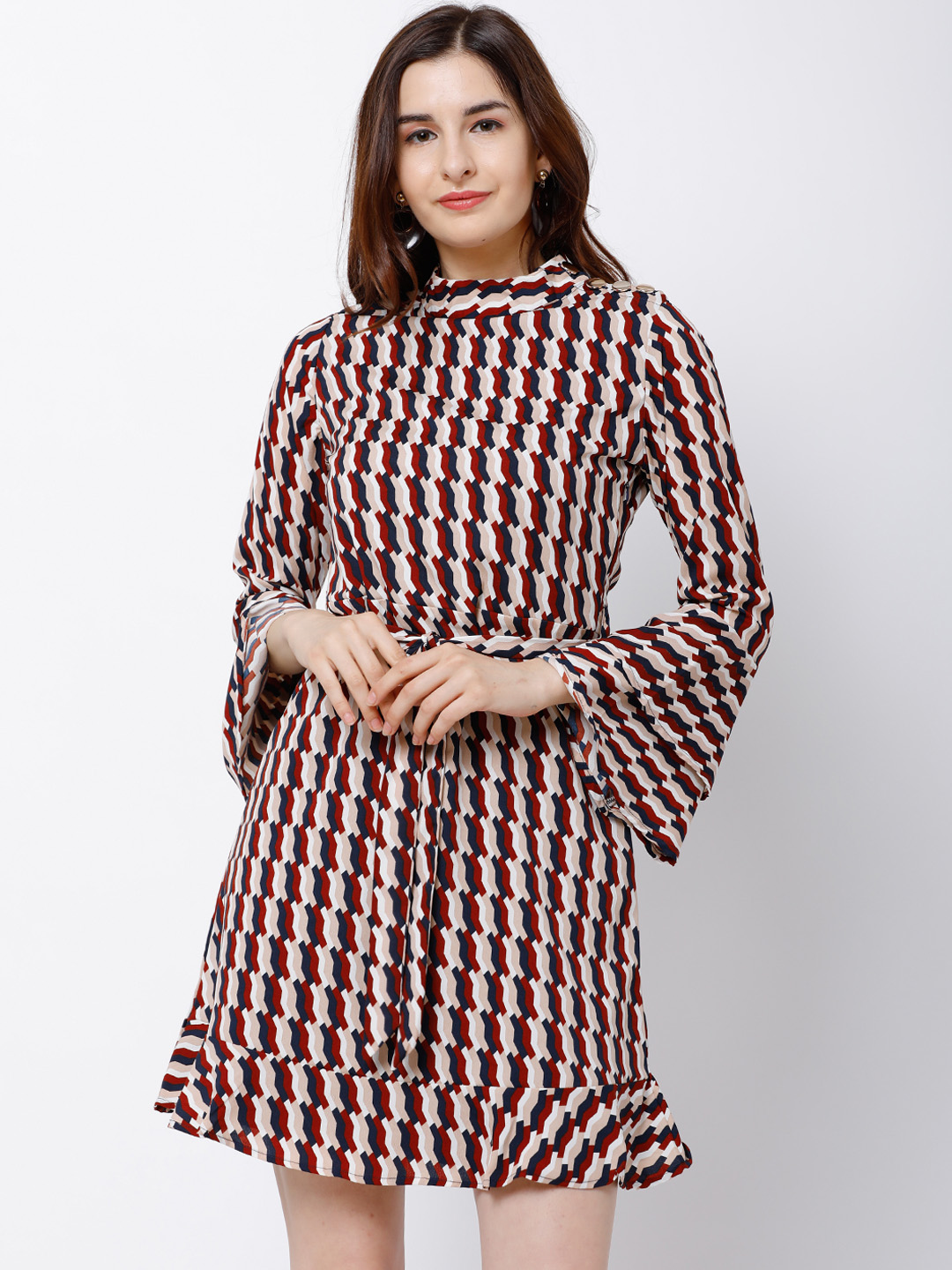 Tokyo Talkies Women Maroon & White Printed Fit and Flare Dress Price in India