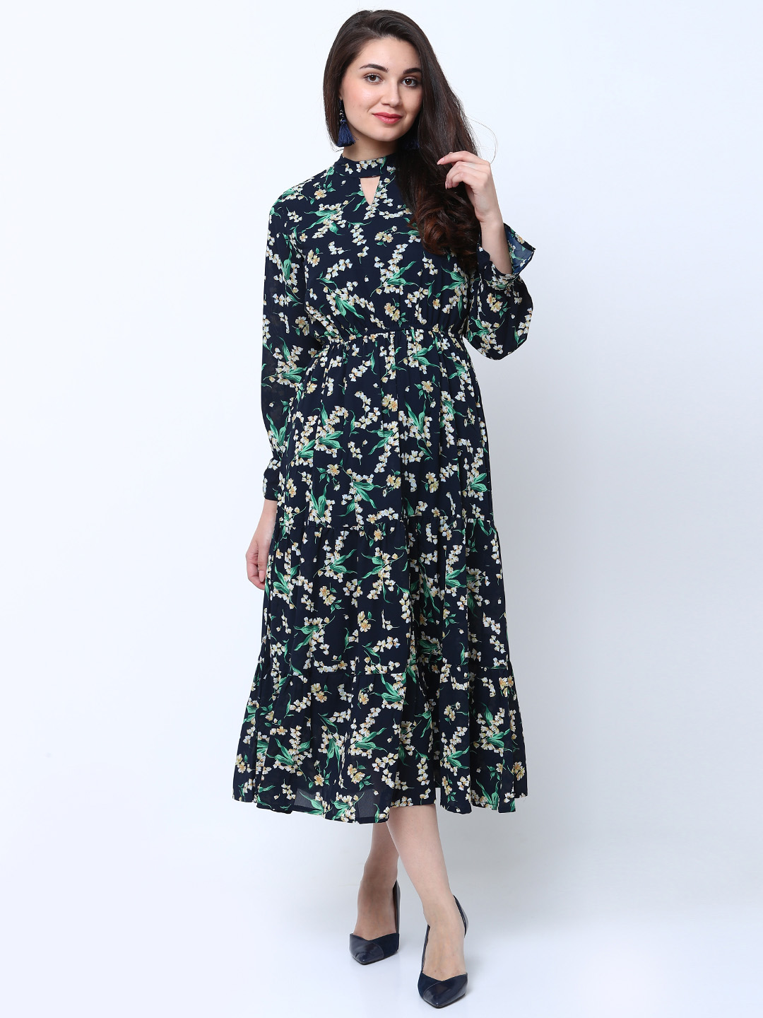 Tokyo Talkies Women Navy Blue Printed Blouson Dress Price in India