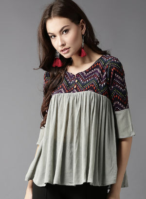 Grey Printed Blouse Price in India