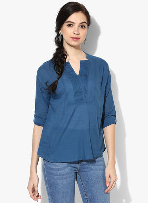 Blue Solid Blouse Price in India