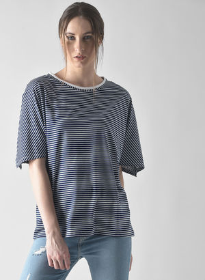 Navy Blue & White Striped Blouse Price in India