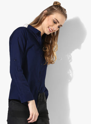 Navy Blue Solid Shirt Price in India