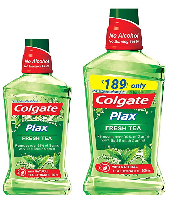 Colgate Plax Mouthwash - 250 ml (Fresh Tea) with Plax Mouthwash - 500 ml (Fresh Tea) Price in India