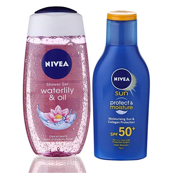 Nivea Sun and Shower Combo (Moisturising Sun Lotion SPF 50, 75ml and Waterlily and Oil Shower Gel, 250ml) Price in India