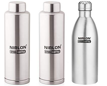 Nirlon Stainless Steel Water Bottle Set, 1 Litre, 3-Pieces, Silver (FB_48841_48841_48844) Price in India