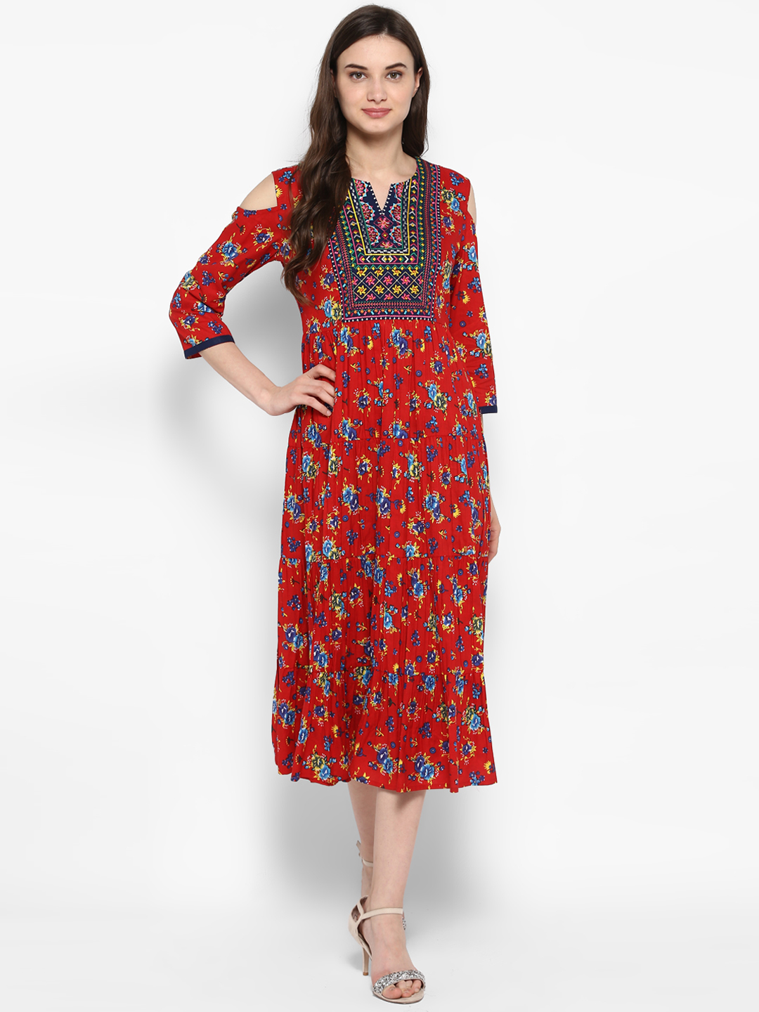 Juniper Women Red Printed Fit and Flare Dress Price in India