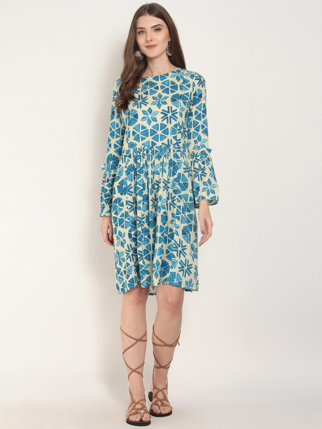 RARE ROOTS Women Off-White Printed Fit and Flare Dress Price in India