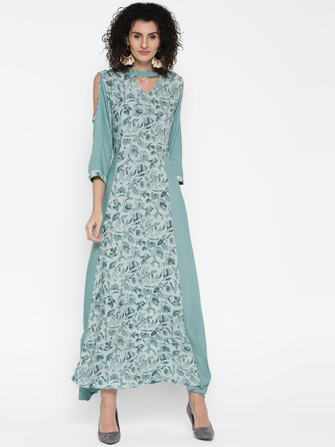 Shree Women Blue Floral Print Maxi Dress Price in India