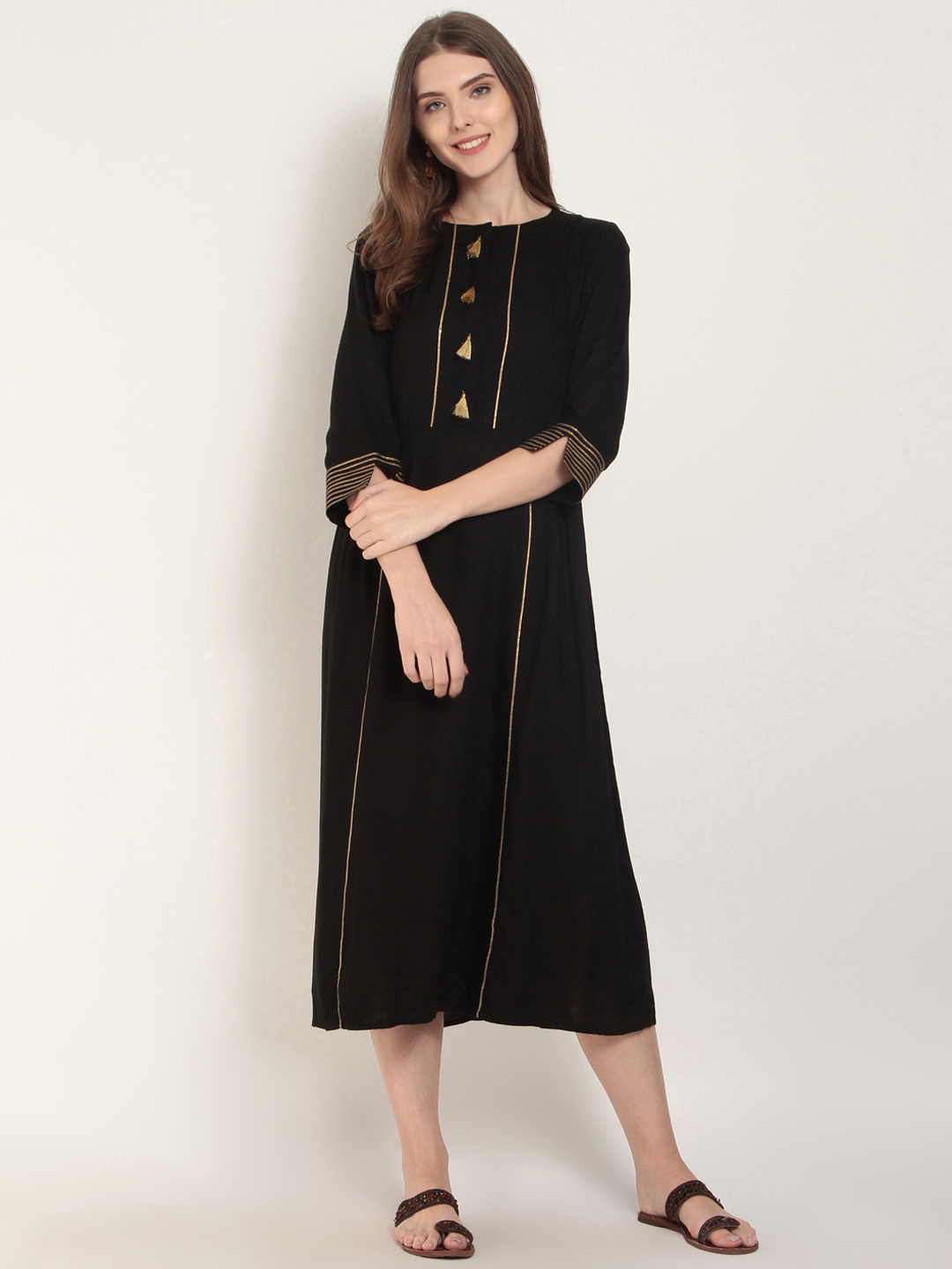 RARE ROOTS Women Black Solid Fit and Flare Dress Price in India