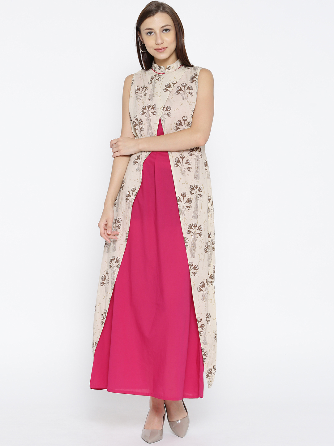 Jaipur Kurti Women Off-White Printed Layered Maxi Dress Price in India