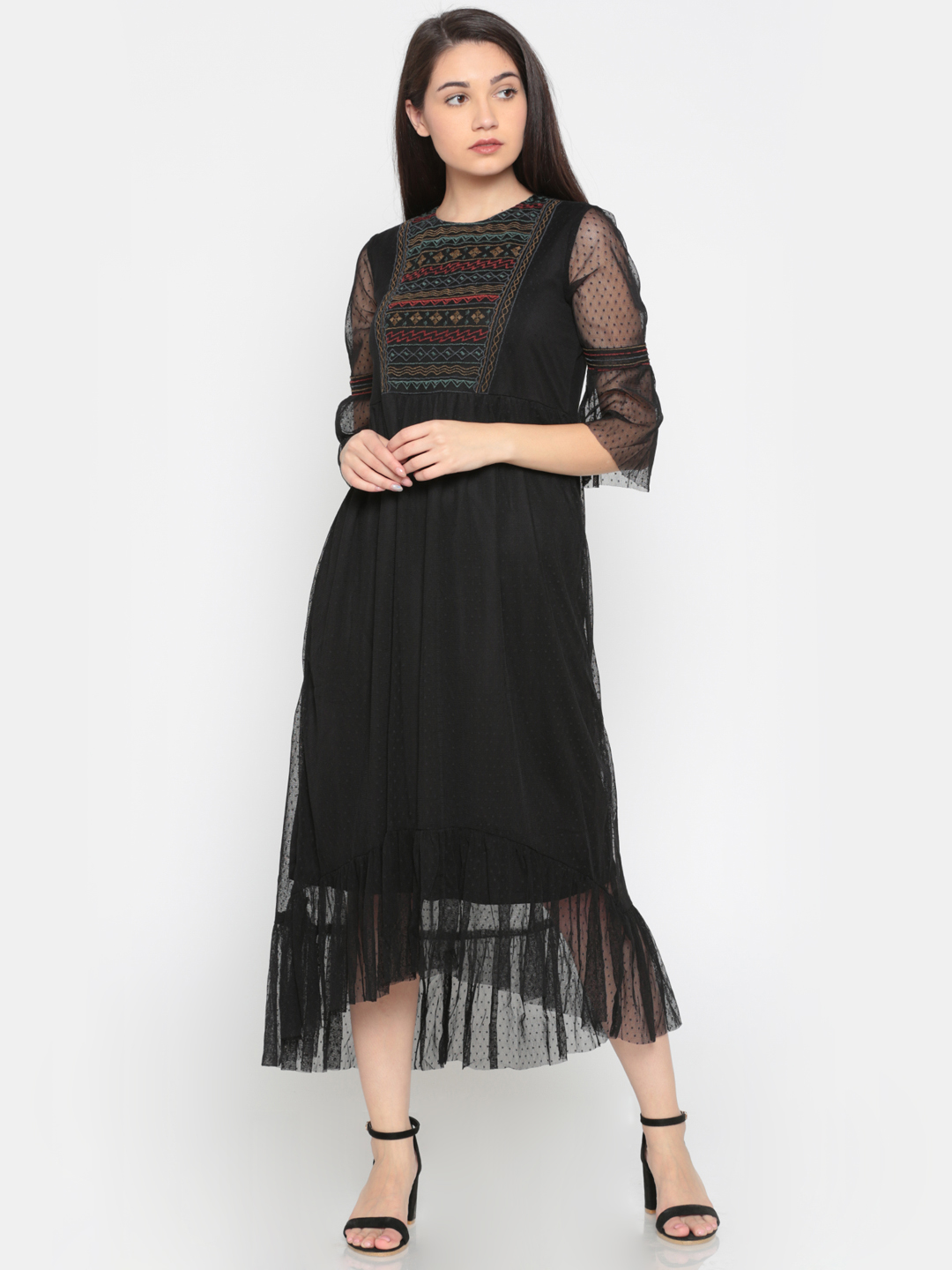 Colour Me by Melange Women Black Solid A-Line Dress Price in India