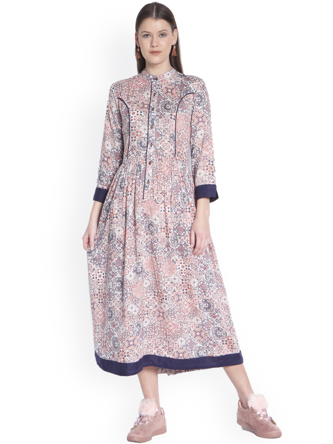 RARE ROOTS Women Off-White Printed A-Line Dress Price in India