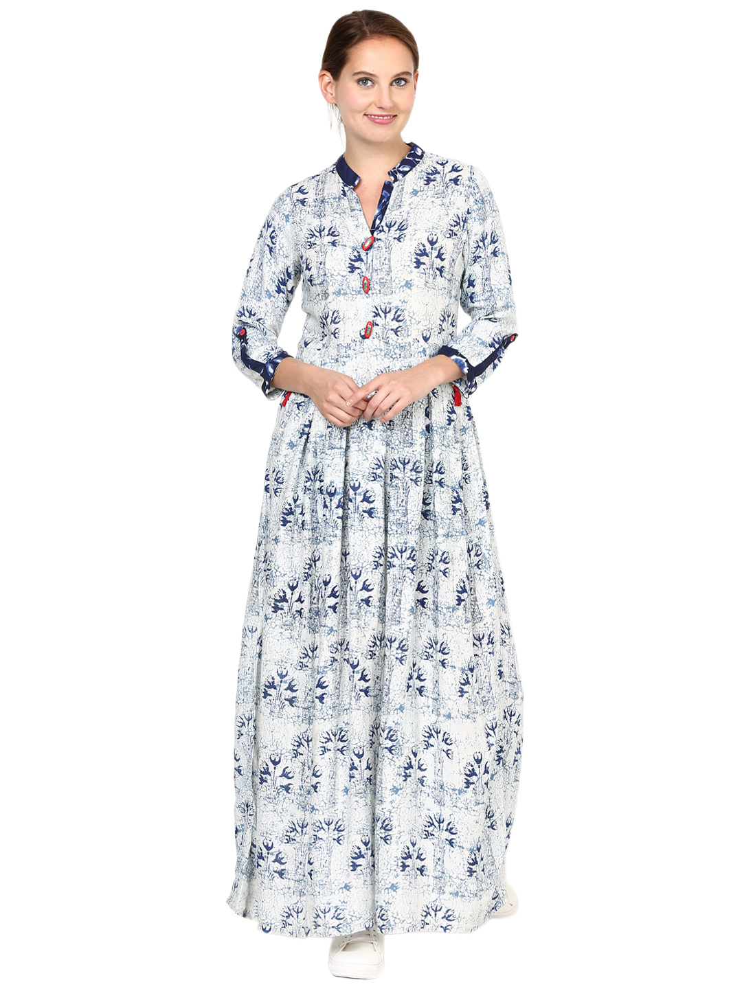 Shakumbhari Women Off-White Printed Maxi Dress Price in India