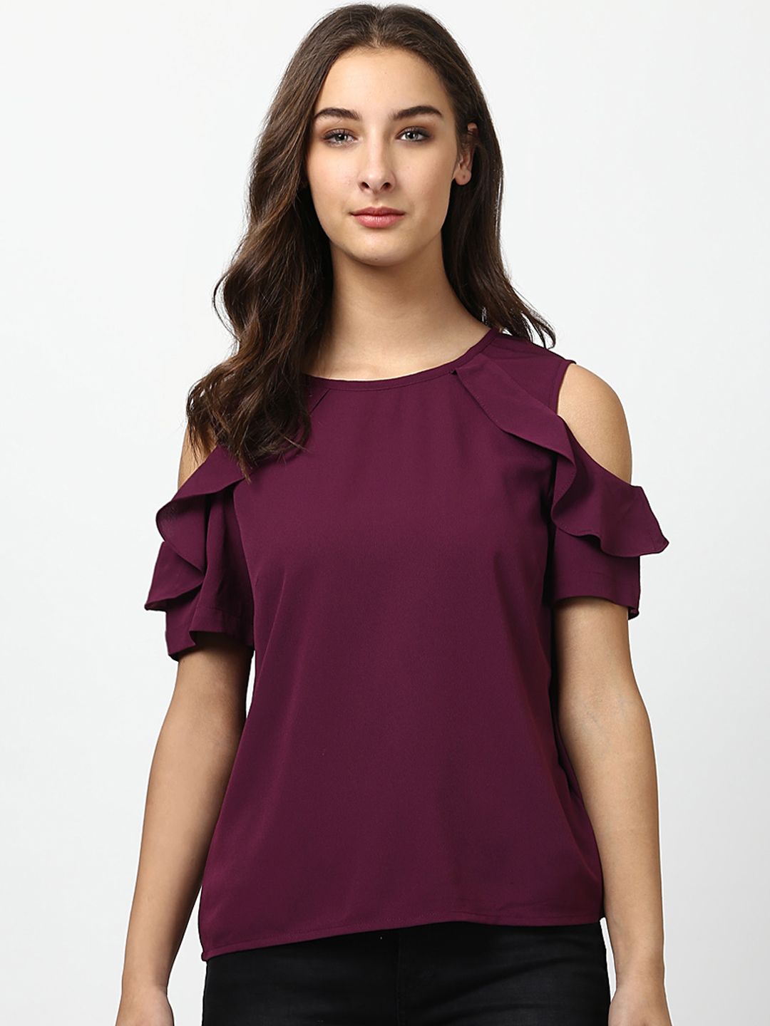 Harpa Women Maroon Solid Top Price in India