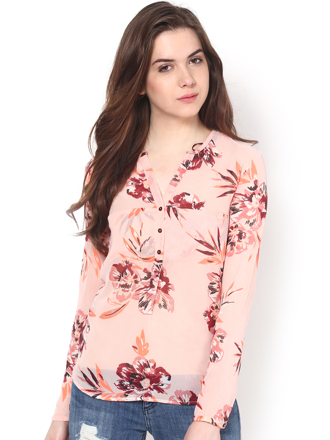 Harpa Women Peach-Coloured Printed Top Price in India