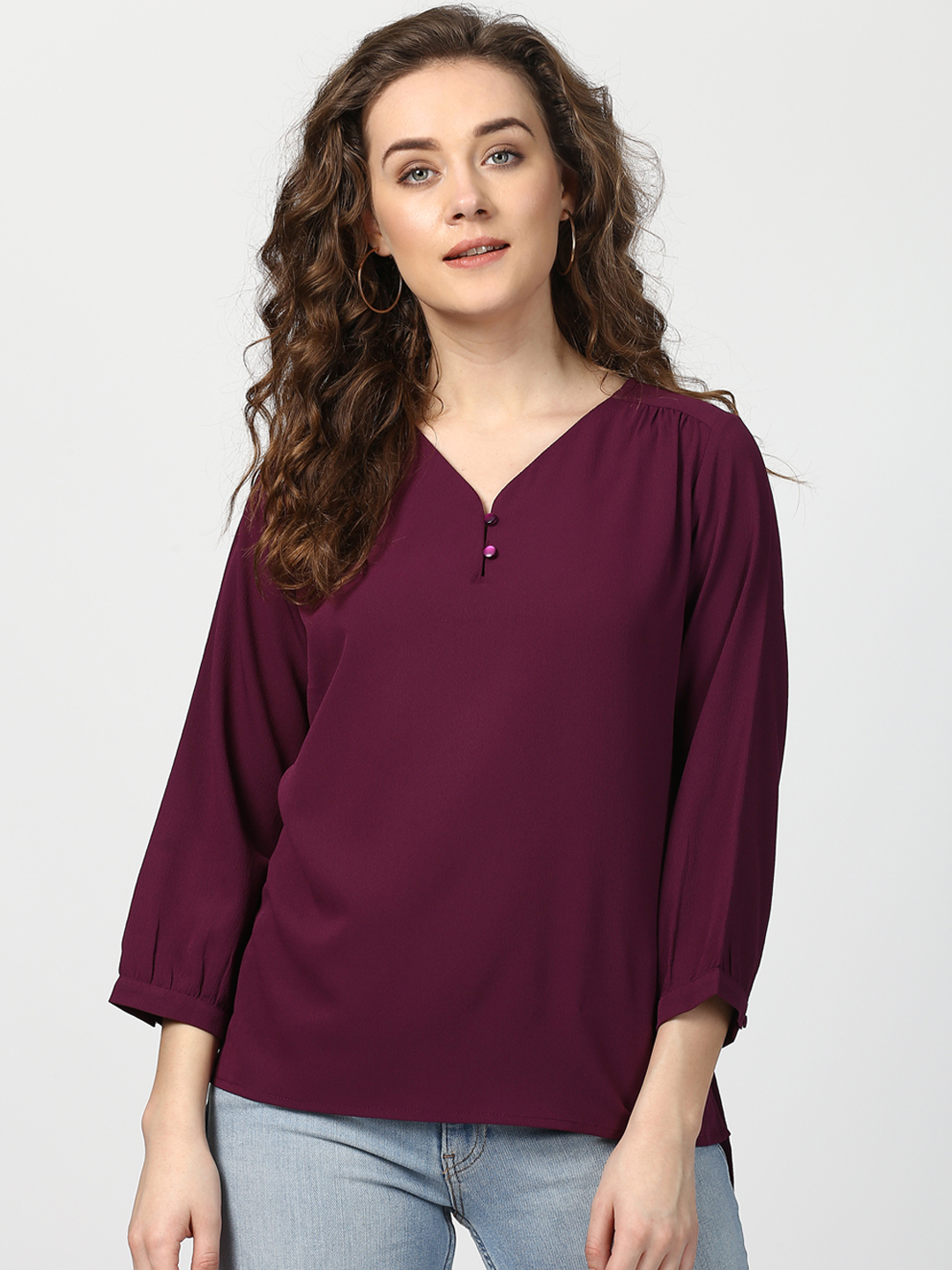 Harpa Women Burgundy Solid Top Price in India