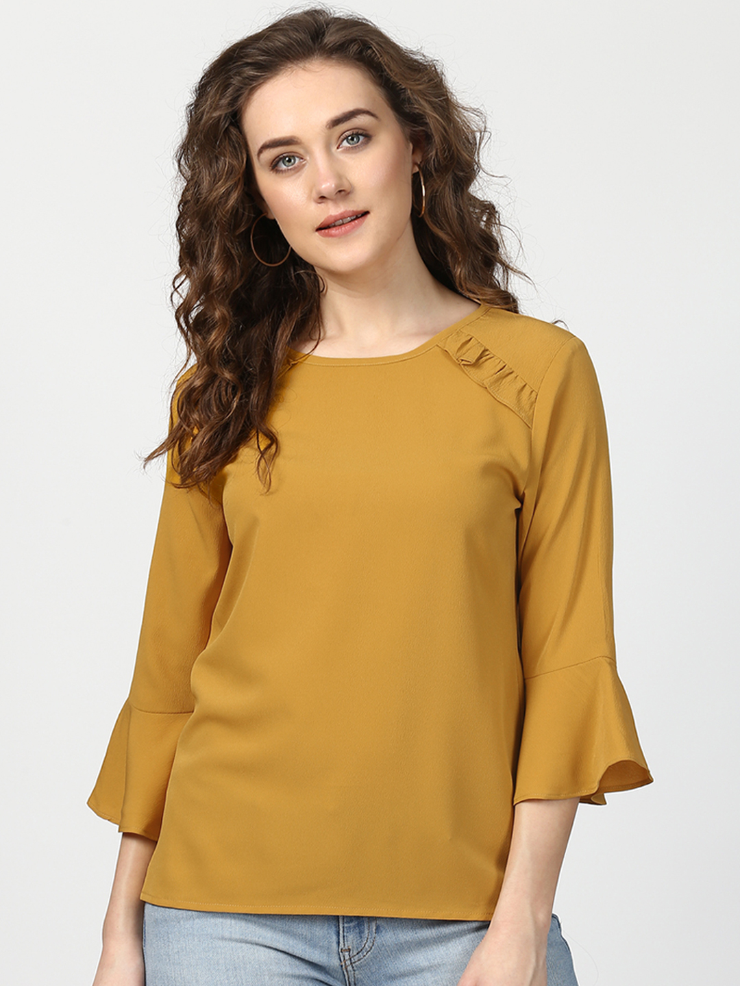 Harpa Women Mustard Solid Top Price in India