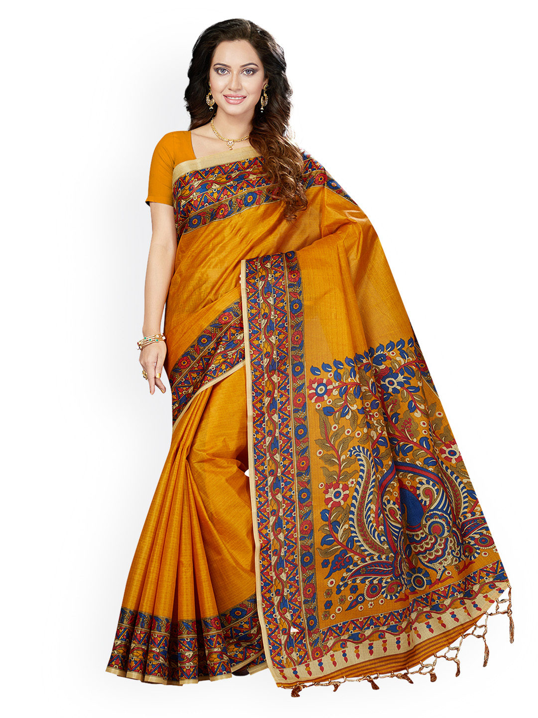 Ishin Orange Art Silk Printed Bhagalpuri Saree Price in India