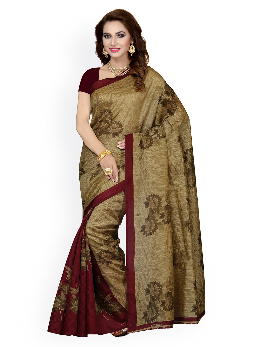 Ishin Brown Bhagalpuri Art Silk Floral Print Saree Price in India