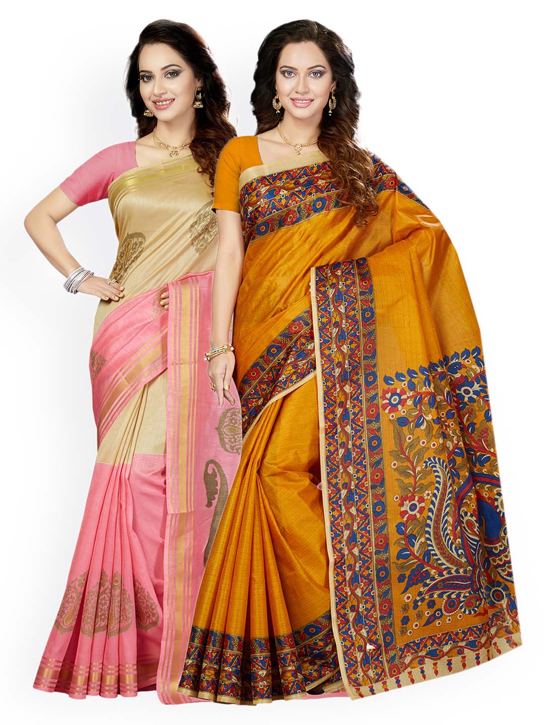 Ishin Selection of 2 Art Silk Printed Sarees Price in India