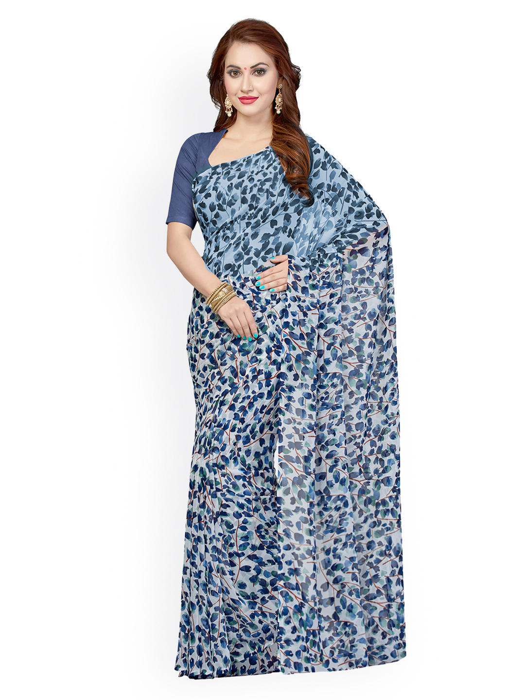 Ishin Blue Floral Print Saree Price in India