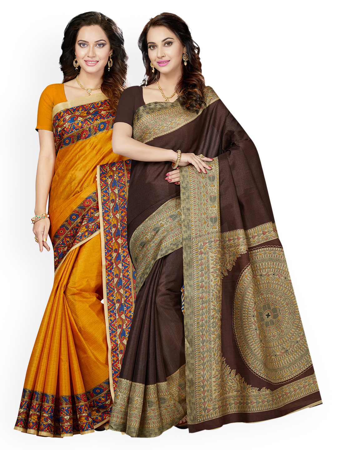 Ishin Selection of 2 Art Silk Printed Sarees Price in India