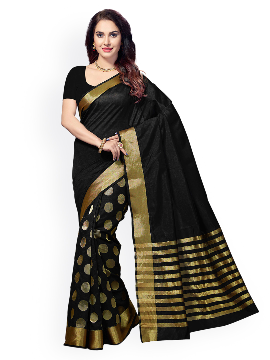 Ishin Black Woven Design Art Silk Saree Price in India