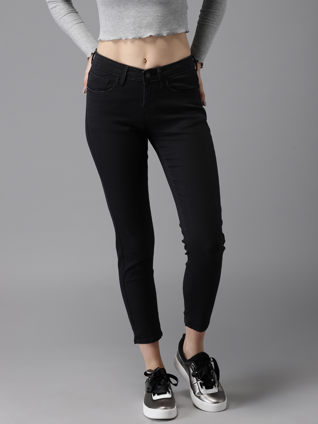 HERE&NOW Women Black Skinny Fit Mid-Rise Ankle Length Clean Look Stretchable Jeans Price in India
