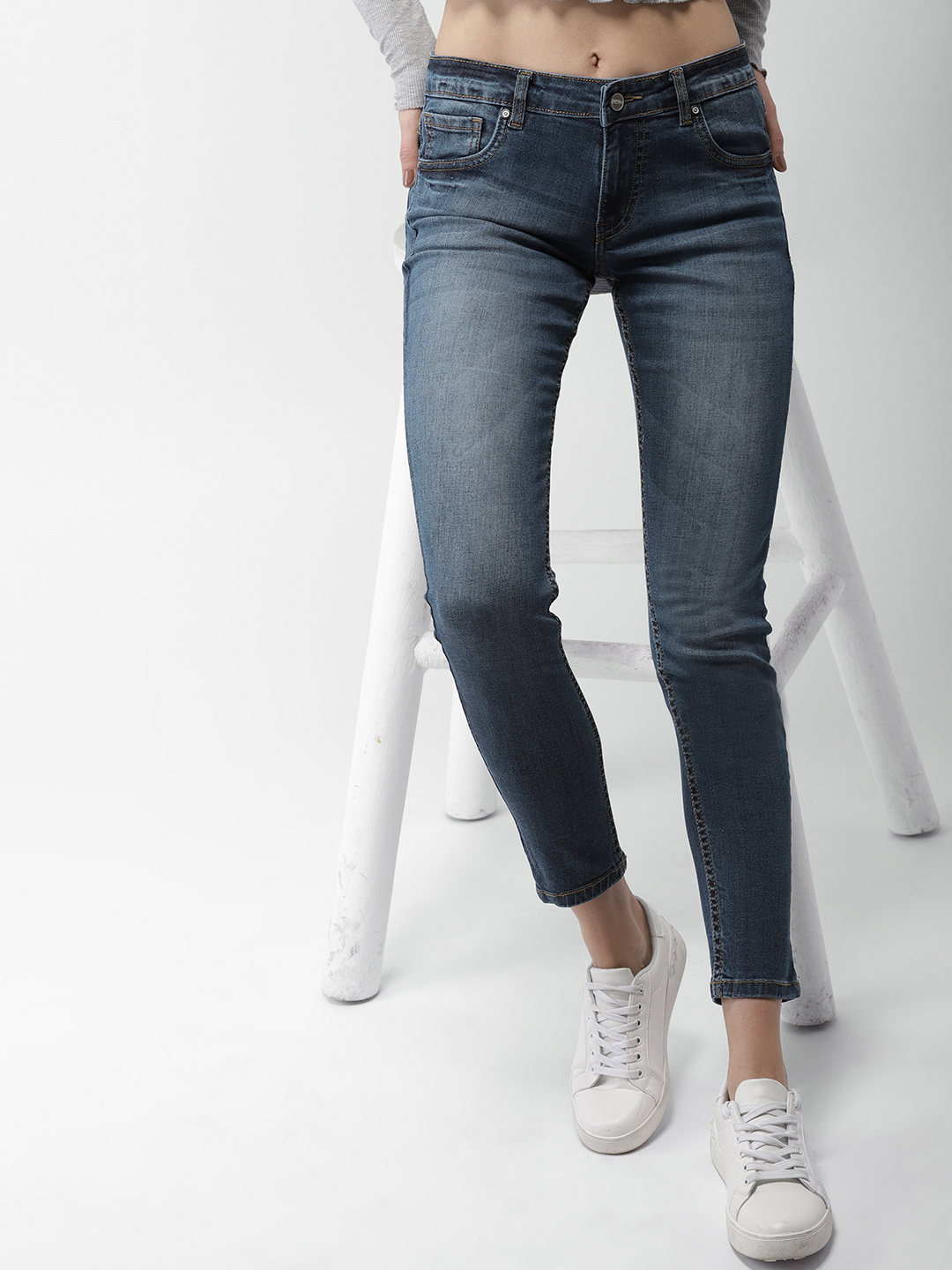 Mast & Harbour Women Blue Skinny Fit Mid-Rise Clean Look Stretchable Jeans Price in India