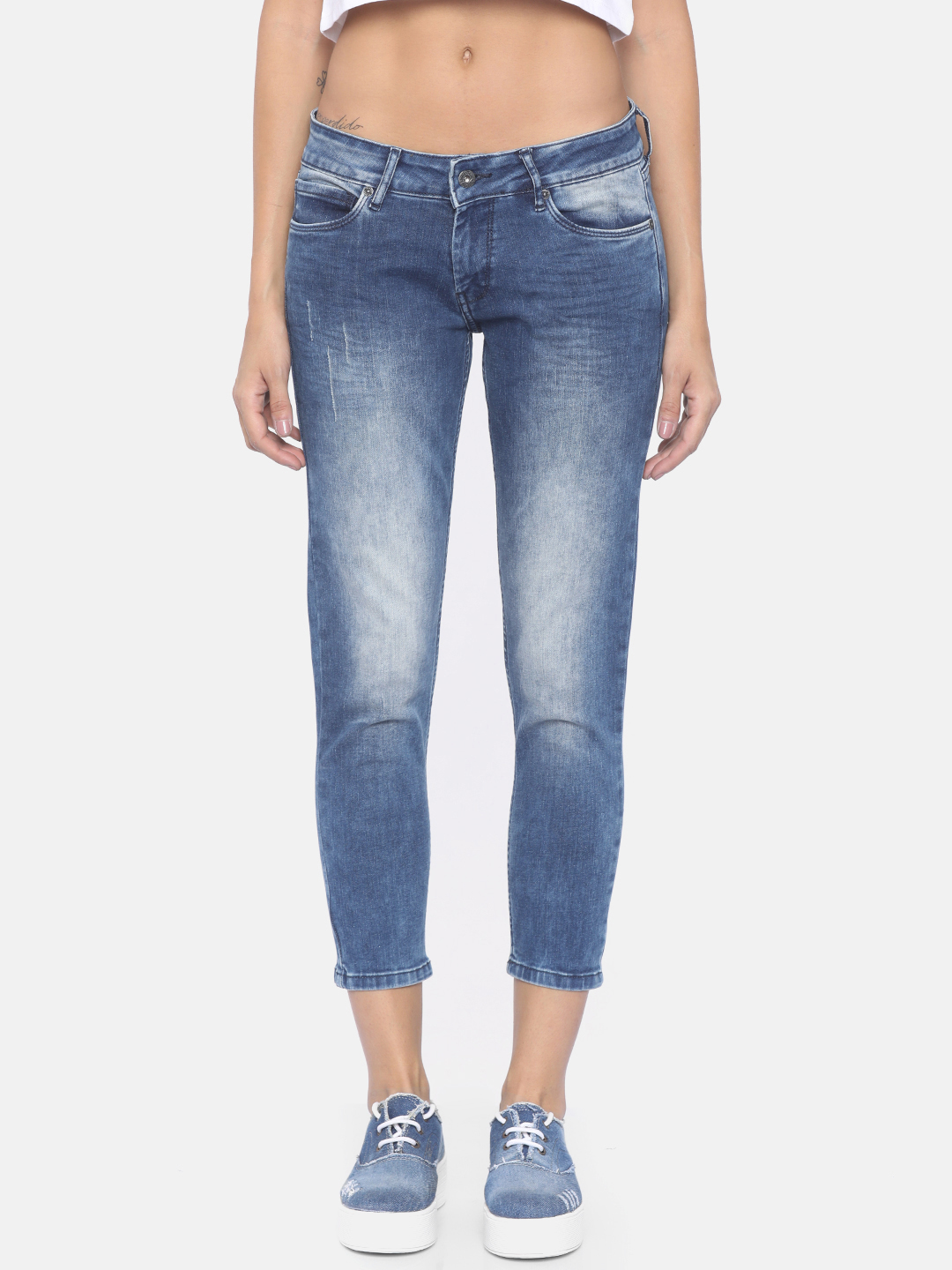 Pepe Jeans Women Blue Lola Regular Fit Mid-Rise Low Distress Stretchable Jeans Price in India