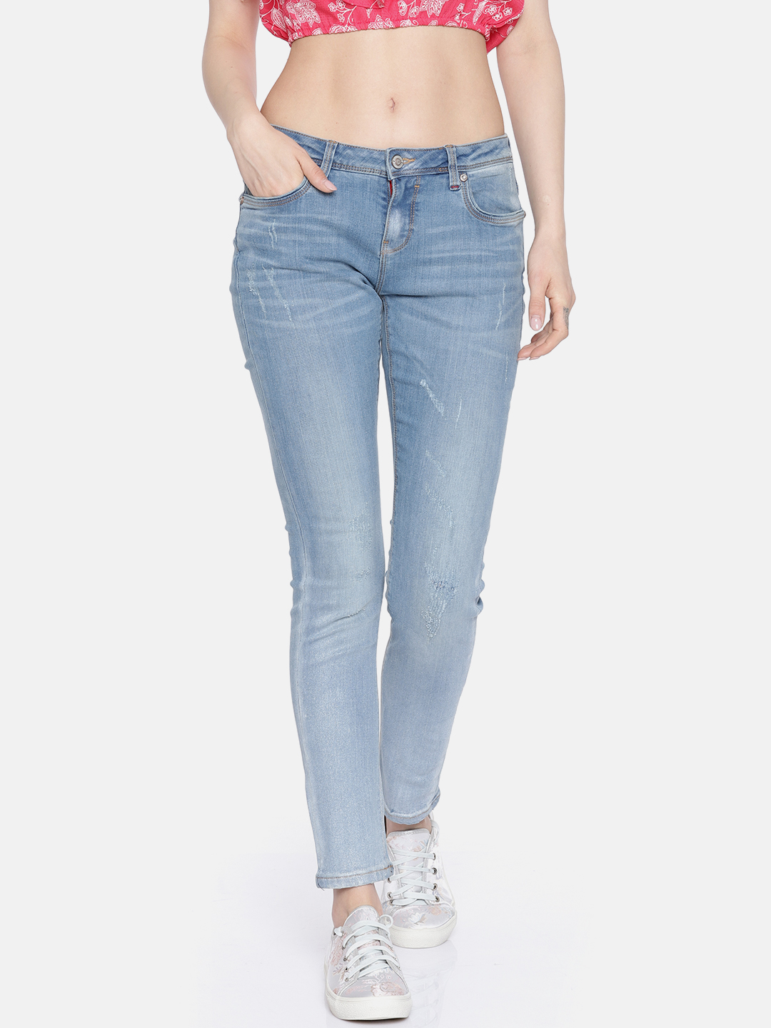 Lee Cooper Women Blue Slim Fit Low-Rise Low Distress Stretchable Jeans Price in India