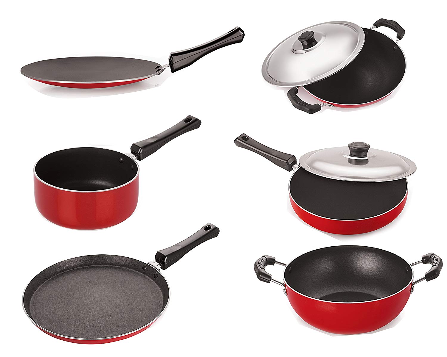 Nirlon Non-Stick Aluminium Cookware Set, 6-Pieces, Red/Black (FT12CTFP12KD12SPBCH) Price in India