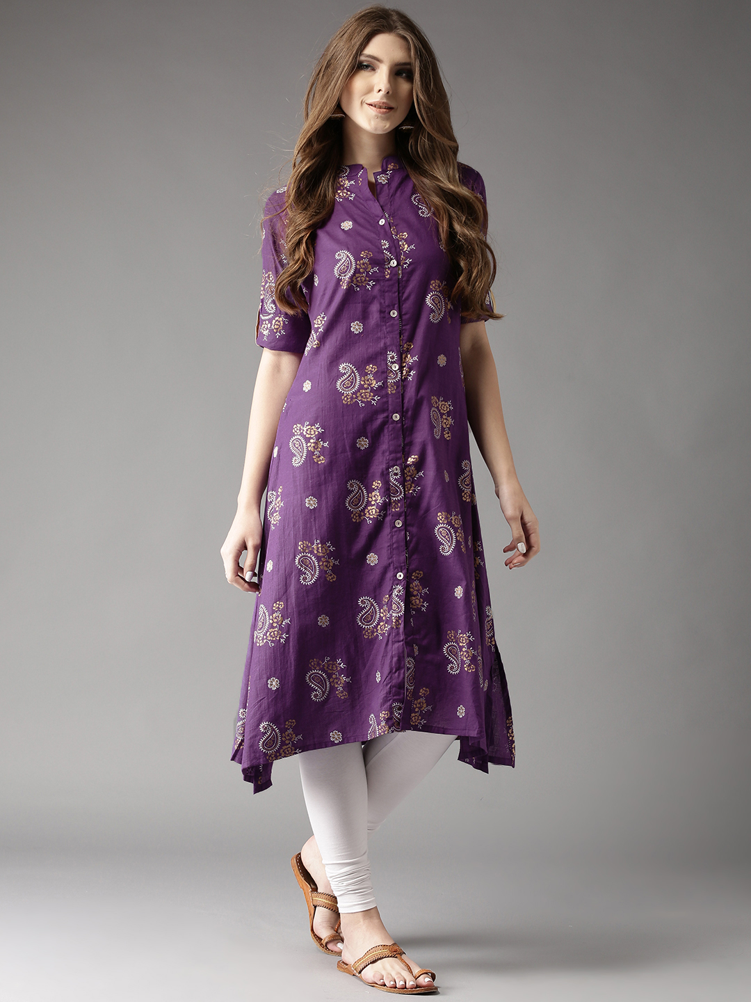 HERE&NOW Women Purple Printed A-Line Kurta Price in India