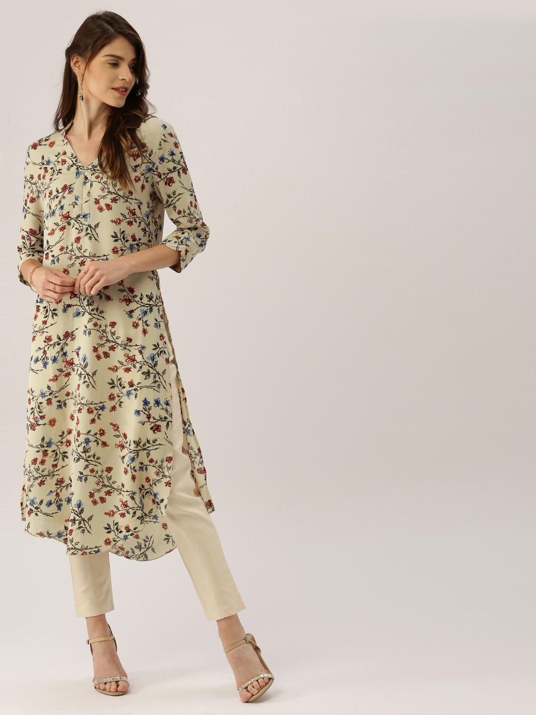 all about you from Deepika Padukone Women Beige Printed Straight Kurta Price in India