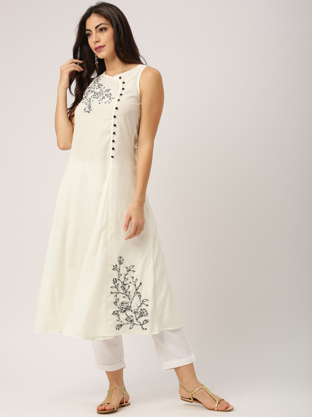 all about you Women Off-White Solid A-Line Kurta Price in India