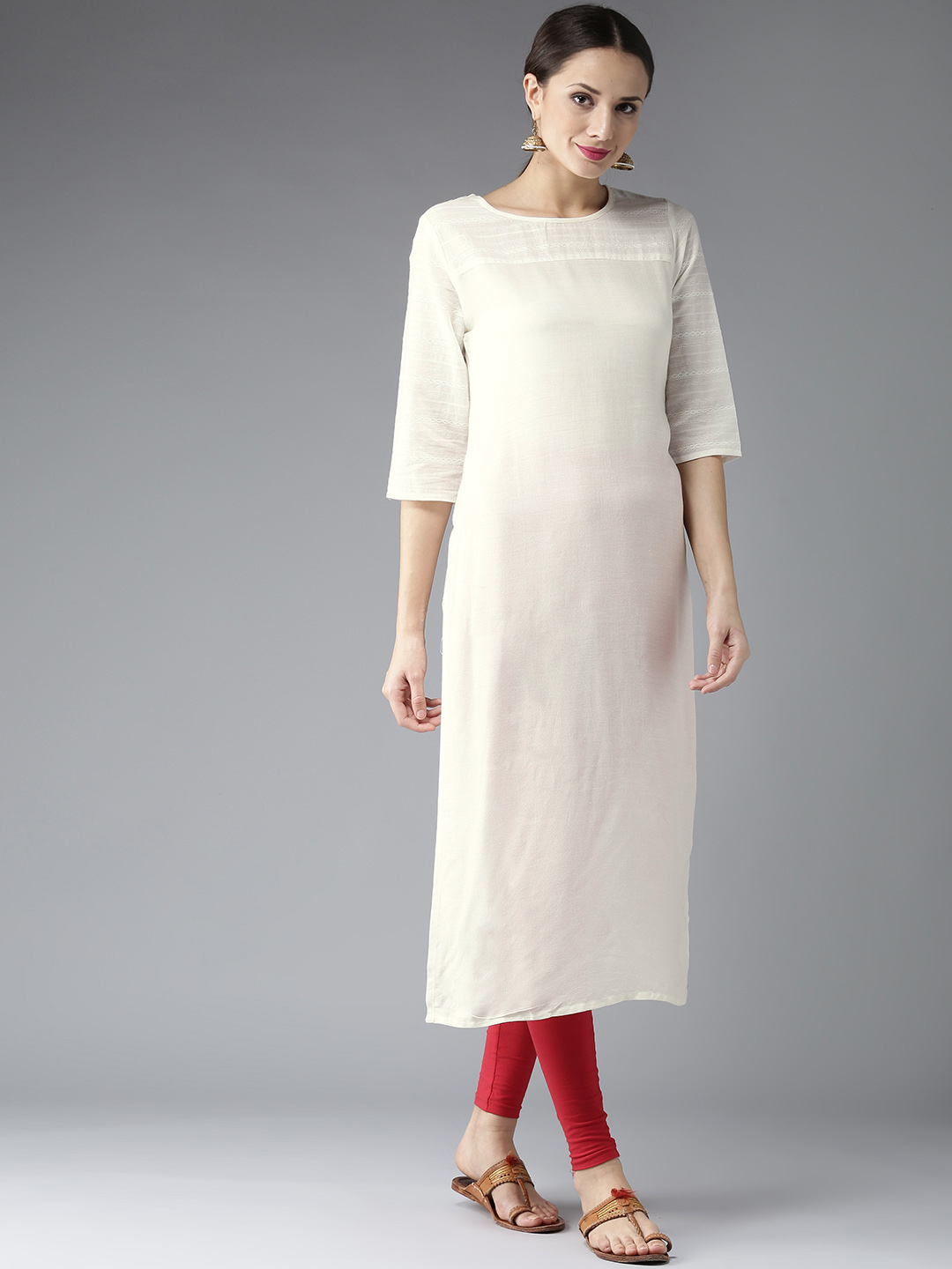 HERE&NOW Women Off-White Solid Straight Kurta Price in India