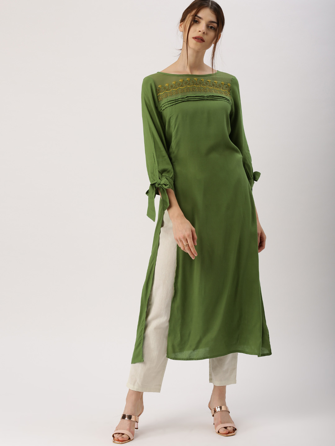 all about you from Deepika Padukone Women Green Solid Straight Kurta Price in India