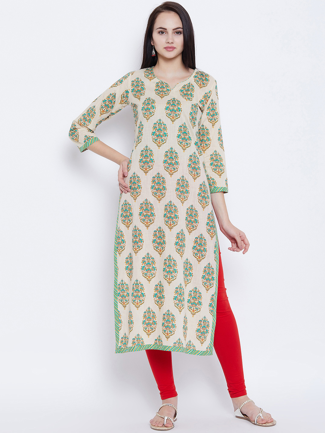 Tissu Women Off-White Floral Print Straight Kurta Price in India