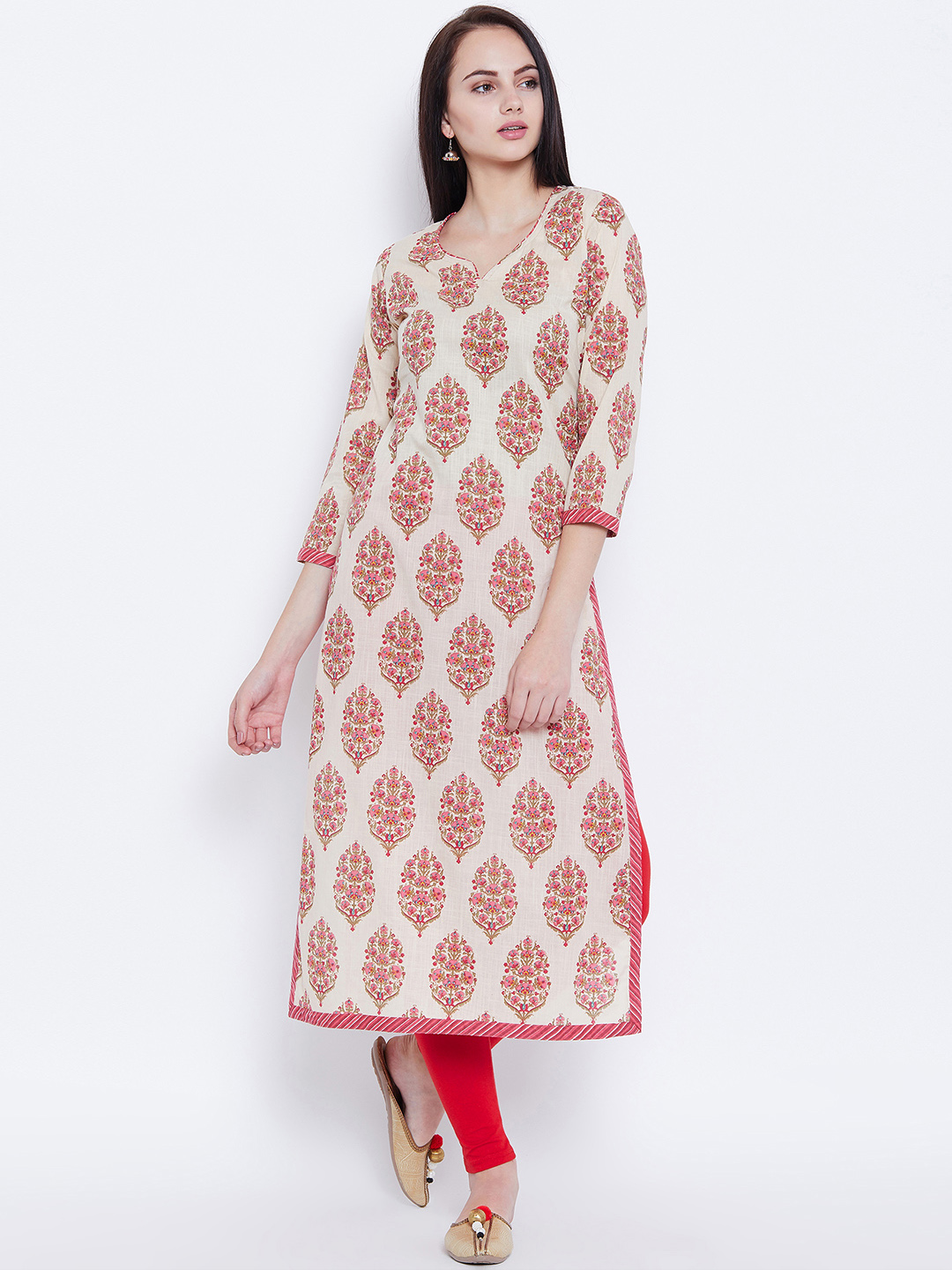 Tissu Women Off-White Floral Print Straight Kurta Price in India
