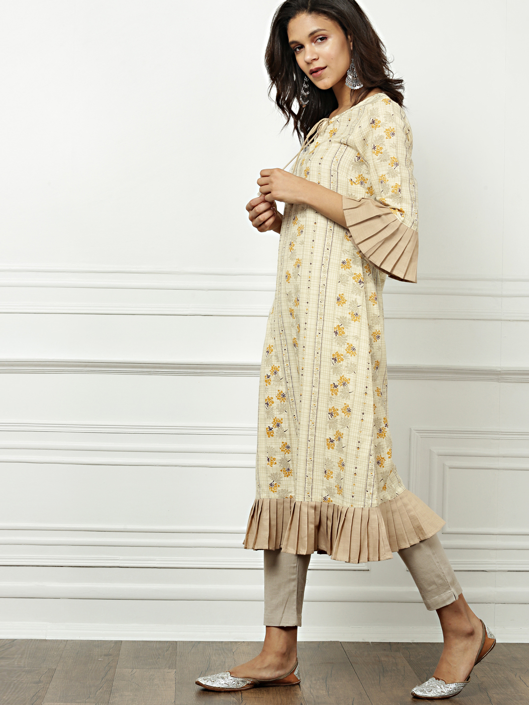 all about you from Deepika Padukone Women Beige Printed A-Line Kurta Price in India