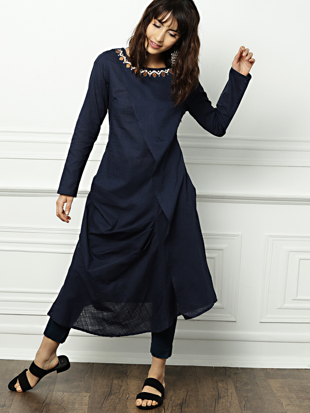 all about you from Deepika Padukone Women Navy Solid A-Line Layered Kurta Price in India