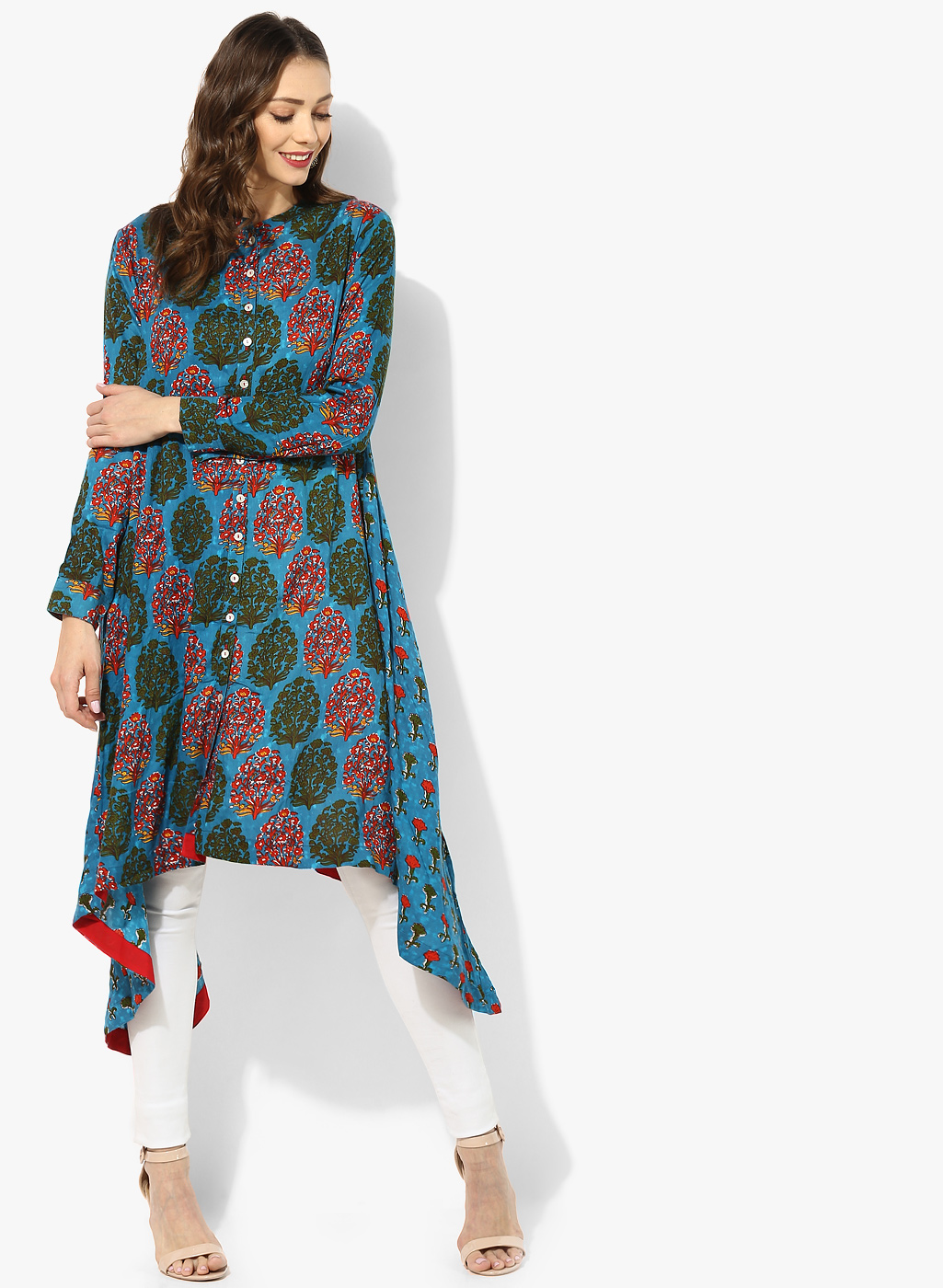 Mandarin Collar Full Cuff Sleeves Printed Kurta With Center Front Placket Price in India