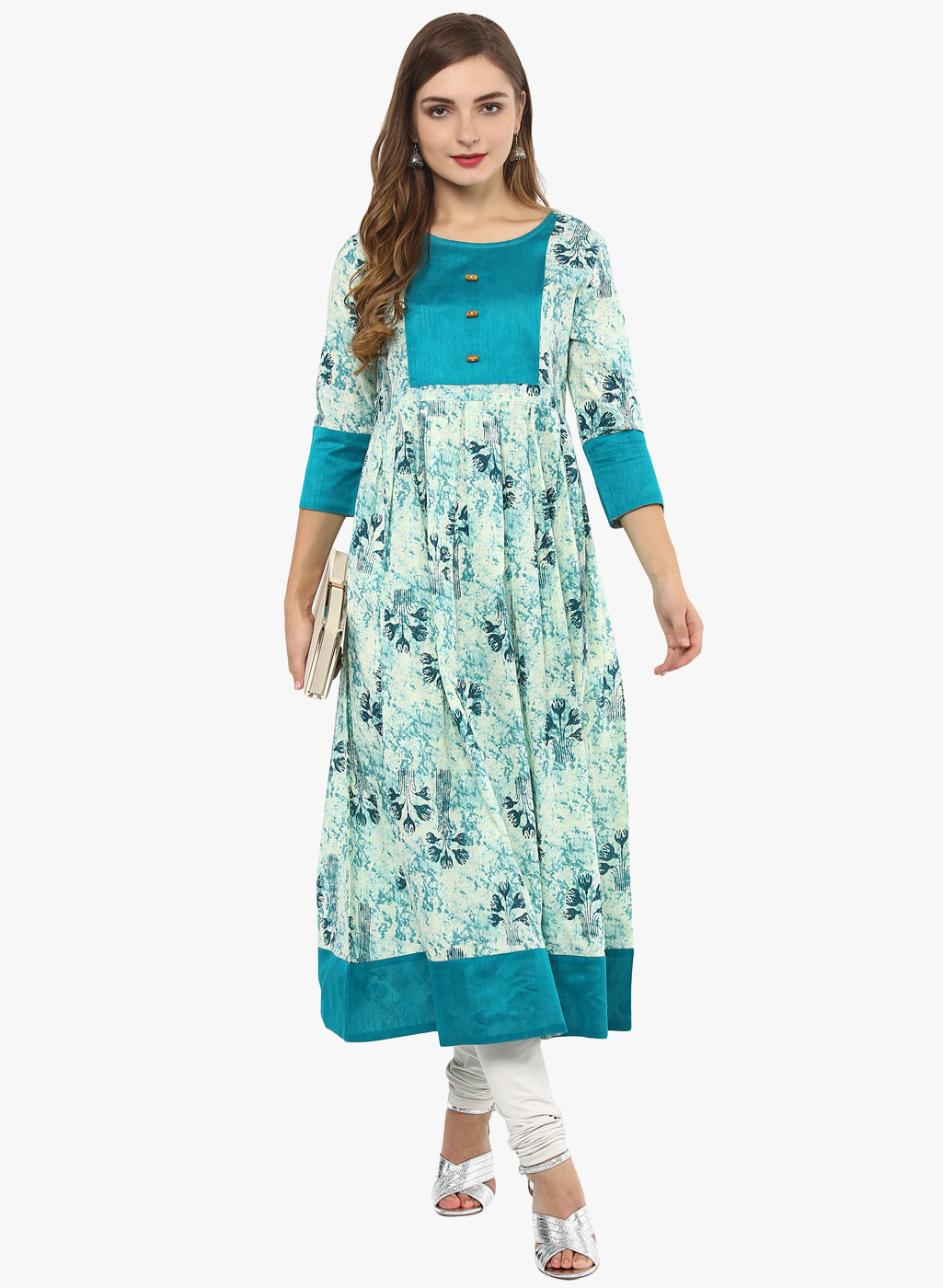 Aqua Blue Printed Kurta Price in India