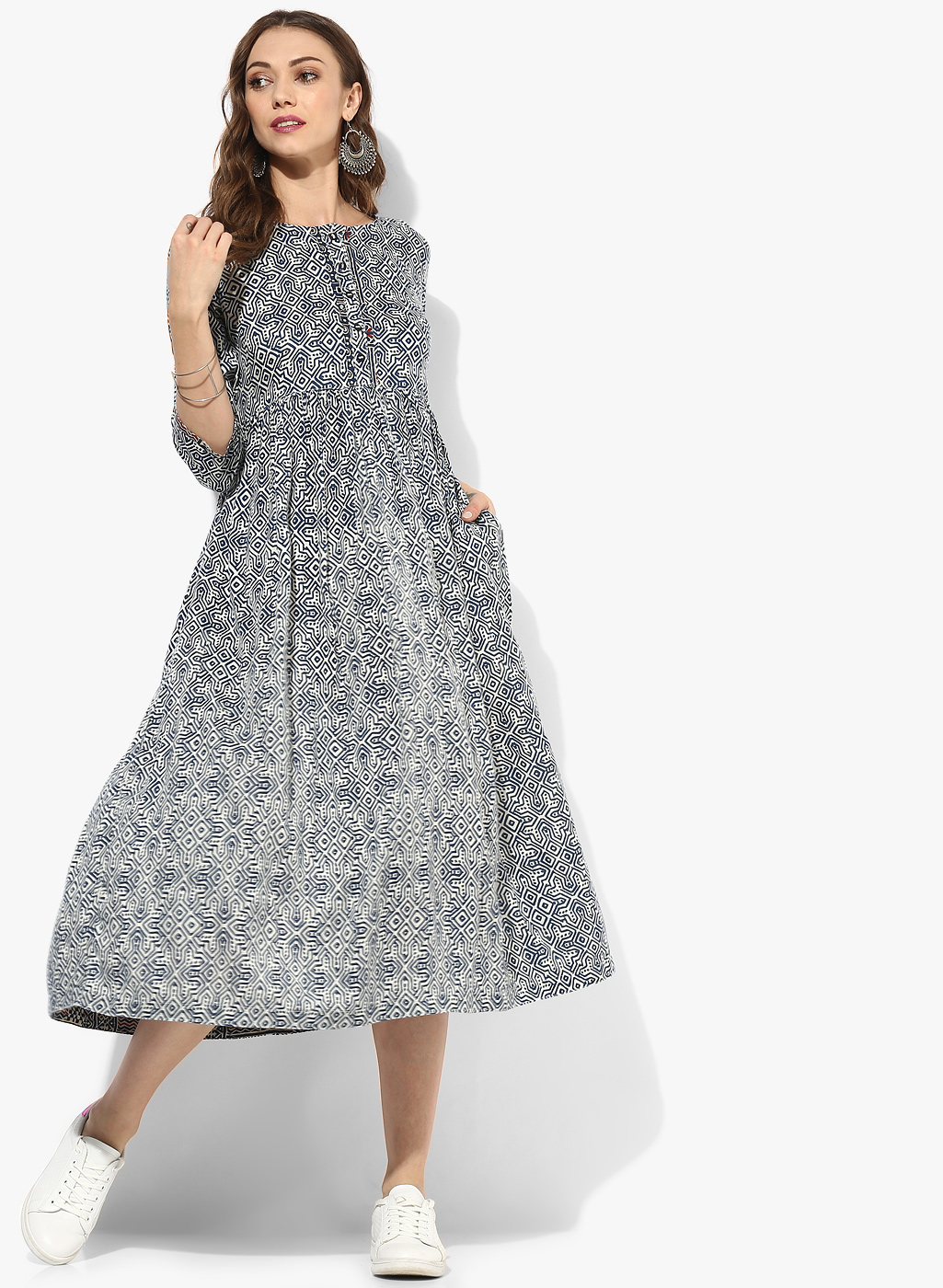 Round Neck Printed Rayon Anarkali With 3/4Th Sleeves Detail Price in India