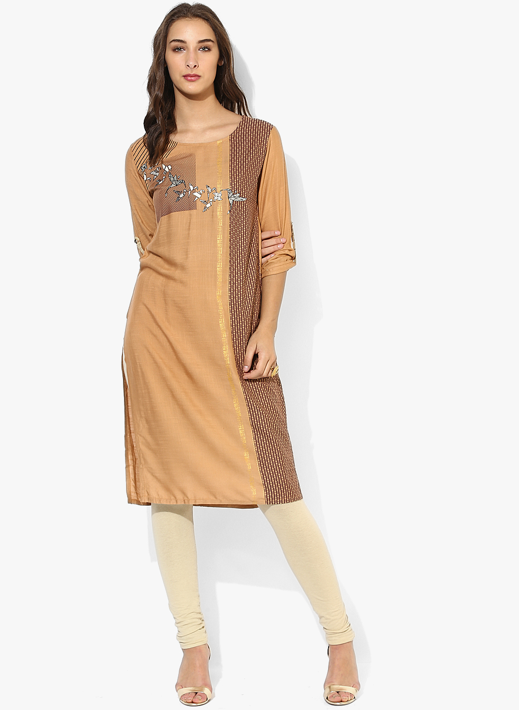 Beige Printed Kurta Price in India