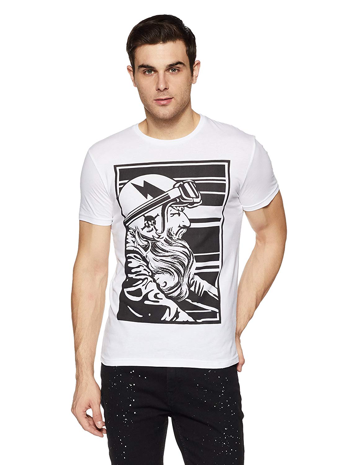 People Men's Printed Regular Fit T-Shirt Price in India