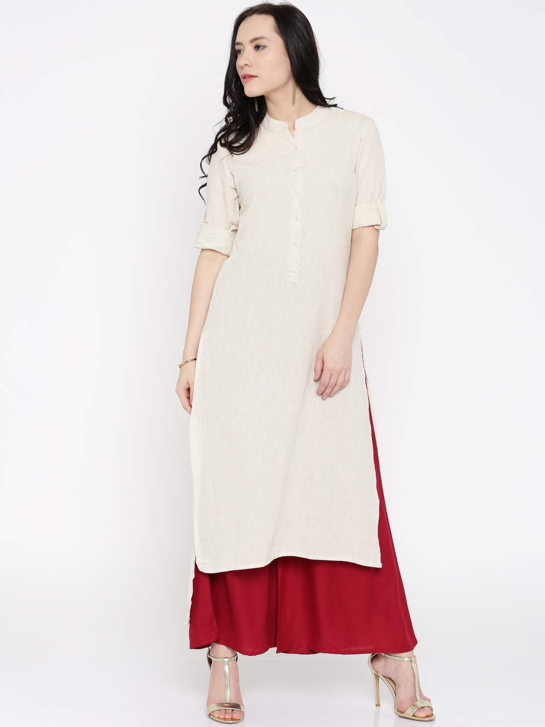 Vishudh Women Off-White Solid Straight Kurta Price in India