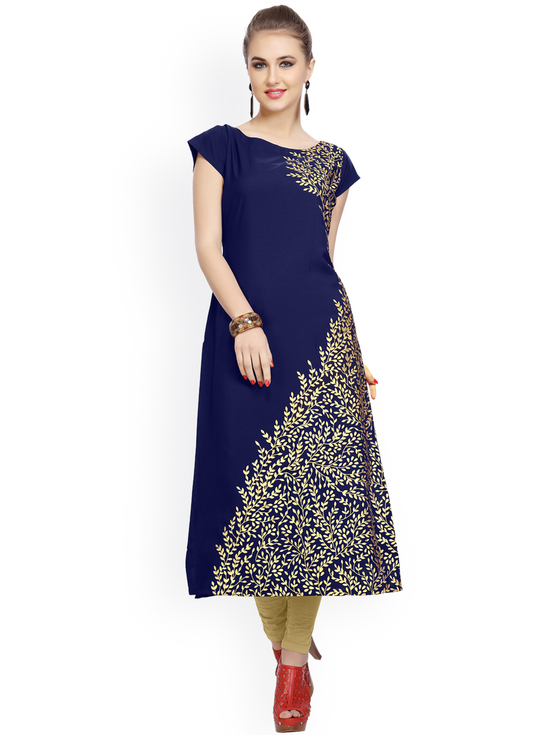 ZIYAA Women Blue Printed A-Line Kurta Price in India