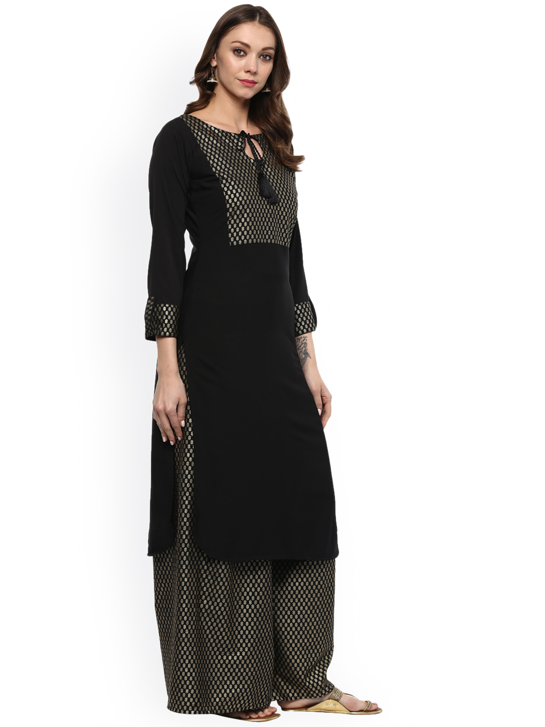 ZIYAA Women Black Solid Straight Kurta Price in India